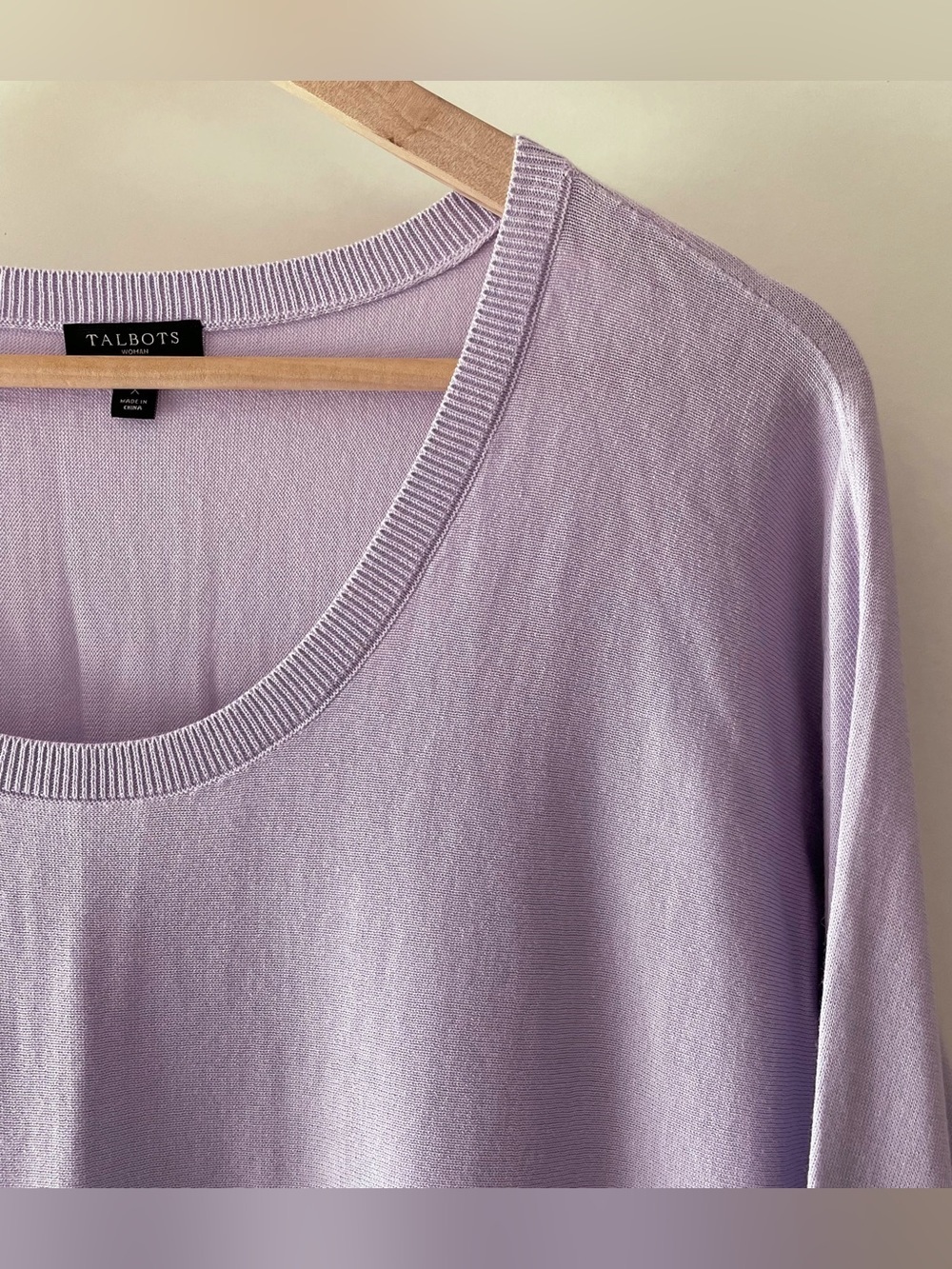 Talbots Lavender Sweater Dolman Sleeve Lace Cuff Cotton Blend Size X